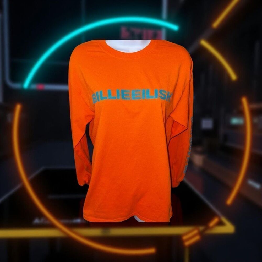 Billieeilish Mens Orange Shirt Long Sleeve Orange Sz M “Don’t Look At Me”